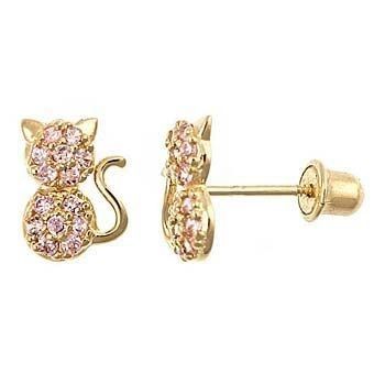 Các loại đồ trang sức vòng tai YCE6799 màu hồng CZ Cat Stud vòng tai cho bé gái
