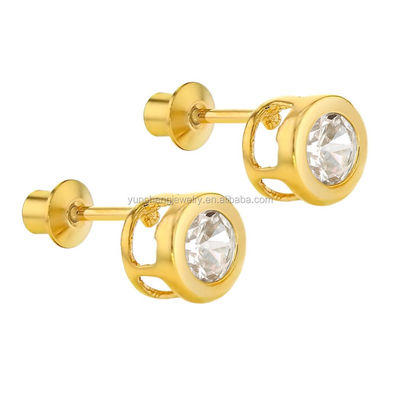 Tay làm 4mm Clear CZ vàng bọc tai nghe Stud cho trẻ em trẻ em 925 đồ trang sức bạc
