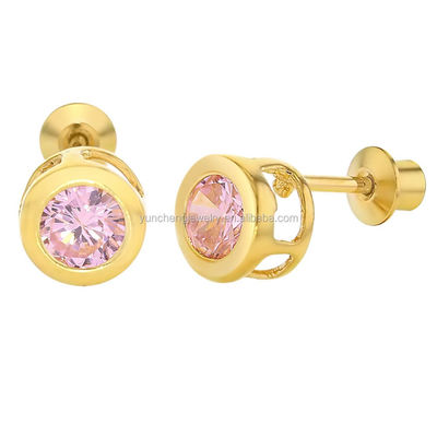 Tay làm 4mm Clear CZ vàng bọc tai nghe Stud cho trẻ em trẻ em 925 đồ trang sức bạc