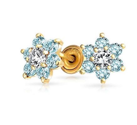 Hoa Amethyst CZ Ngôi đá sinh nhật bé gái 925 Sterling Silver Screw Back Stud Bàn tai