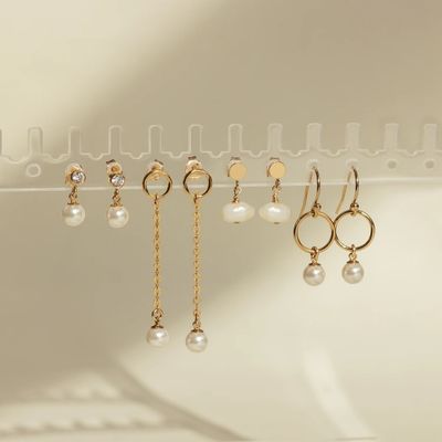 Bezel Setting CZ Stud Bàn tai Pearl trắng 925 Sterling Silver Drop Bàn tai
