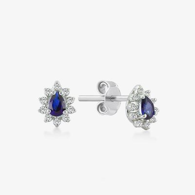 Đơn giản là 18K vàng mạ đinh hoa saphir và trắng hình khối vòng tai Zircon cho đính hôn