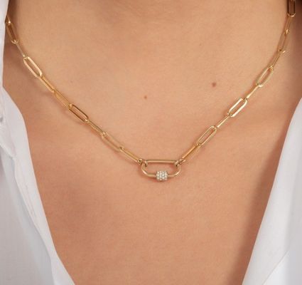 18K vàng bọc lớn clip giấy 925 Sterling bạc hình bầu dục chuỗi vòng cổ với OEM