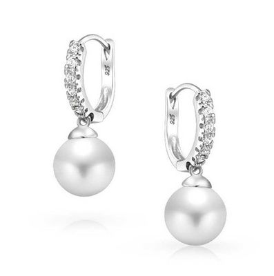 10MM Pearl Cubic Zirconia Dangle tai nghe OEM CZ Dangle Drop tai nghe