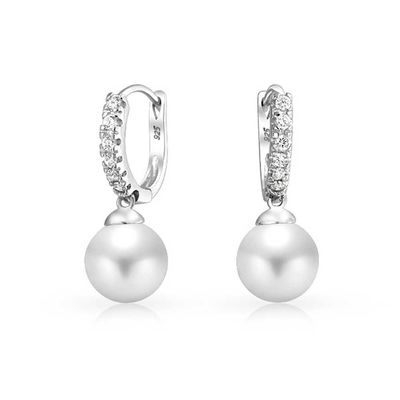 10MM Pearl Cubic Zirconia Dangle tai nghe OEM CZ Dangle Drop tai nghe