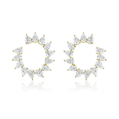 Chiếc tai nghe CZ Stud cắt giọt nước mắt độc đáo trong Rhodium bọc hình bán vòng tròn cho phụ nữ