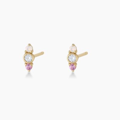 White Opal And Pink Sapphire CZ Stud Bàn tai Ba viên đá Cubic Zirconia Studs