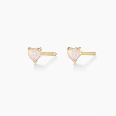Đặt ngón tay Opal Heart Stud Bàn tai 925 Sterling bạc tinh tế 18K vàng mạ