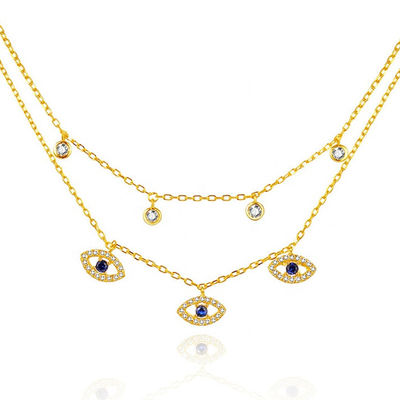 Double Layer Evil Eye Bezel Set Diamond Necklace Phụ nữ Bezel Set Đeo dây chuyền