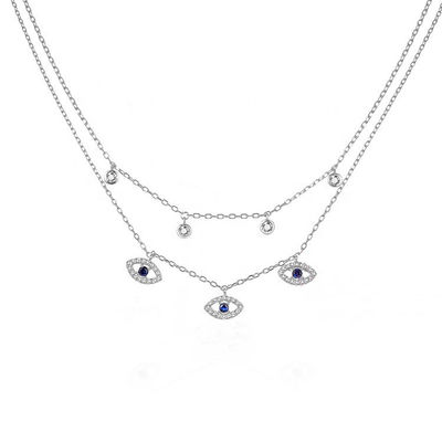 Double Layer Evil Eye Bezel Set Diamond Necklace Phụ nữ Bezel Set Đeo dây chuyền