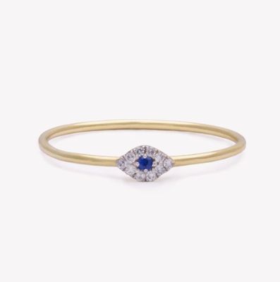 Phong cách cổ điển Mini Pave Ring với Diamond Eye và Blue Sapphire trong 925 Sterling Silver