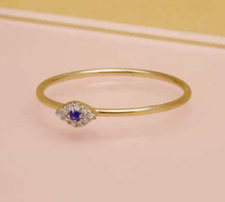 Phong cách cổ điển Mini Pave Ring với Diamond Eye và Blue Sapphire trong 925 Sterling Silver