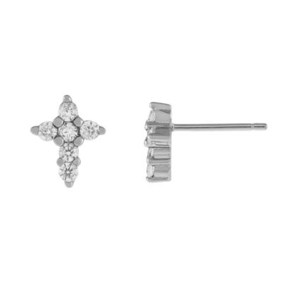 Chiếc tai vàng 18K Micron Pave Cross Stud trong 925 Sterling Silver cho các cô gái