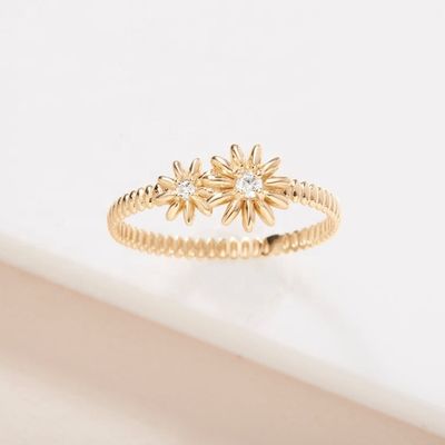 Phong cách vàng 925 Sterling Silver Daisy CZ Nhẫn phụ nữ thanh lịch phụ kiện