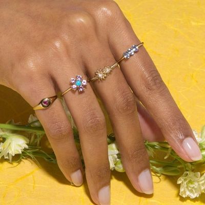 Phong cách vàng 925 Sterling Silver Daisy CZ Nhẫn phụ nữ thanh lịch phụ kiện
