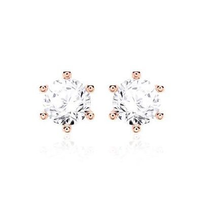 Sáu móng trắng CZ Stud tai 925 Sterling bạc 18K hình khối Zirconia Stud tai