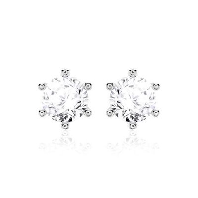 Sáu móng trắng CZ Stud tai 925 Sterling bạc 18K hình khối Zirconia Stud tai