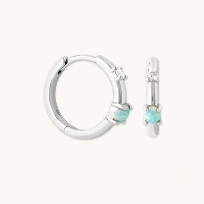 Mystic 18K vàng đệm Opal Hoops 925 Sterling bạc mới nhất Huggies tai nghe thời trang