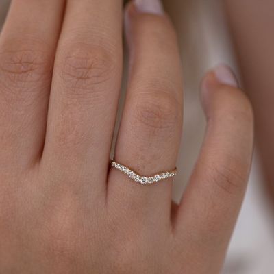 925 Sterling bạc cong kim cương CZ đính hôn Nhẫn đống dây chuyền cưới