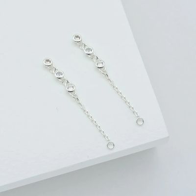 Drop Bezel White Diamond 925 Sterling Silver Chain Bàn tai thời trang