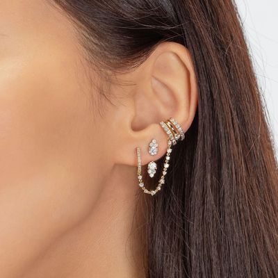 Bạch kim cúp Zircon Cluster Diamond Stud Jacket Băng tai 925 18K vàng mạ