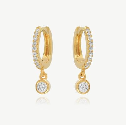 18K Vàng S925 Bạc Mini Huggies Đơn lẻ Bezel Stone Hoops Bắt tai cho phụ nữ
