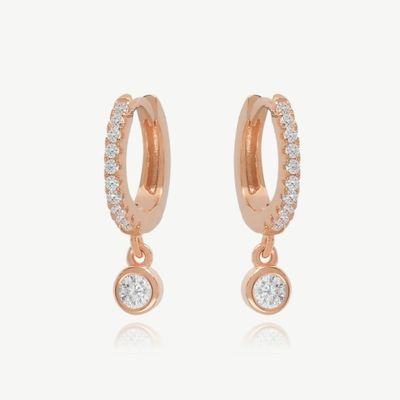 18K Vàng S925 Bạc Mini Huggies Đơn lẻ Bezel Stone Hoops Bắt tai cho phụ nữ