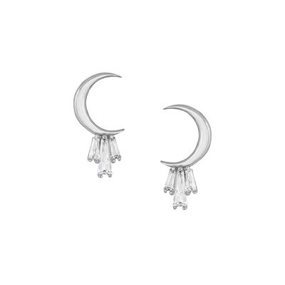 18K vàng mạ 925 Sterling Baguette bạc mặt trăng Stud bông tai cho phụ nữ AAA CZ đá