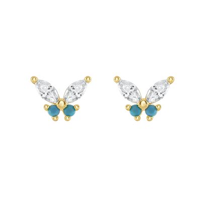 18K vàng Marquise cắt Turquoise CZ 925 Sterling bạc Bướm Stud tai dây phụ nữ