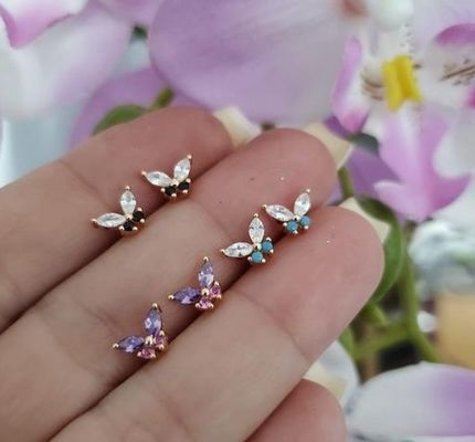 18K vàng Marquise cắt Turquoise CZ 925 Sterling bạc Bướm Stud tai dây phụ nữ