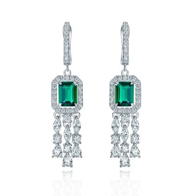 Real Sterling Silver 925 Green Baguette CZ Diamond Long Hoop Bàn tai cho mặc Unisex