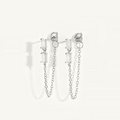 Baguette bán hàng Cubic Zircon Threader Stud Bàn tai đồ trang sức 925 Sterling bạc cho phụ nữ