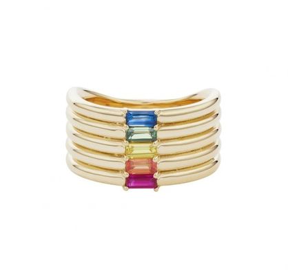 18K vàng bọc cầu vồng Baguette cắt CZ đa thời trang 925 Sterling bạc nữ nhẫn