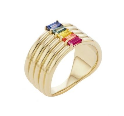 18K vàng bọc cầu vồng Baguette cắt CZ đa thời trang 925 Sterling bạc nữ nhẫn