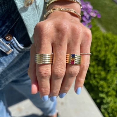 18K vàng bọc cầu vồng Baguette cắt CZ đa thời trang 925 Sterling bạc nữ nhẫn