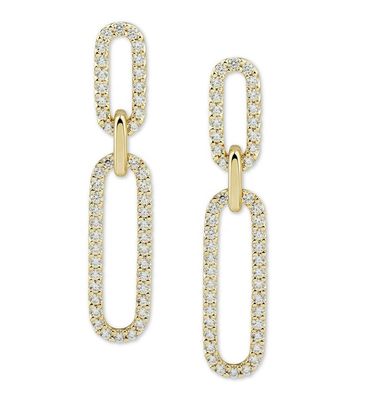 Trắng khối CZ 18K vàng mạ Pave Link Drop Bàn tai Phụ nữ Thời trang đồ trang sức