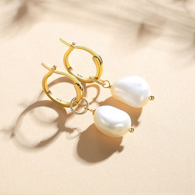925 Sterling bạc 18K vàng bọc nước ngọt ngọc trai Hoop Bàn tai cho phụ nữ phong cách thời trang