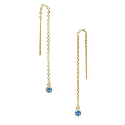 925 Sterling bạc đơn giản 18K vàng bọc phụ nữ Bezel Drop Chain Threader tai
