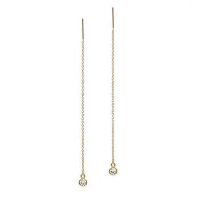 925 Sterling bạc đơn giản 18K vàng bọc phụ nữ Bezel Drop Chain Threader tai