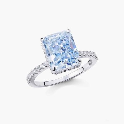 Baguette bọc bạc Kim cương xanh 5A cắt băng CZ nhẫn đính hôn cho phụ nữ 925 bạc Sterling