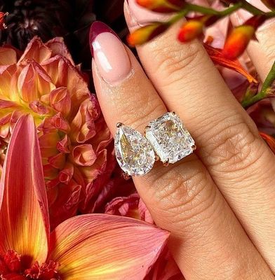 925 Sterling bạc hai đá nhẫn đính hôn với thiết lập Prong và đá trắng CZ