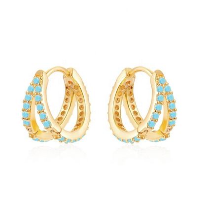 Rhodium Plating Double Turquoise 925 Sterling Silver Cubic Zirconia Bàn tai cho phụ nữ
