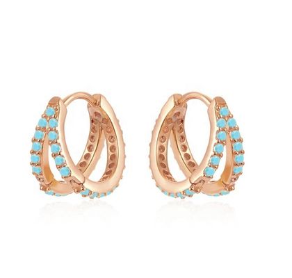 Rhodium Plating Double Turquoise 925 Sterling Silver Cubic Zirconia Bàn tai cho phụ nữ