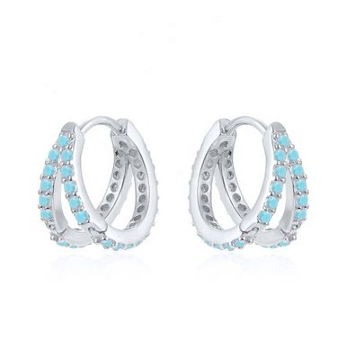 Rhodium Plating Double Turquoise 925 Sterling Silver Cubic Zirconia Bàn tai cho phụ nữ