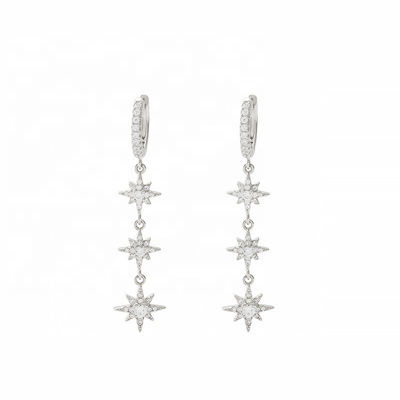 Vàng bọc 925 Bạc Brazil Starburst Long Dangle Hoop Bàn tai cho phụ nữ