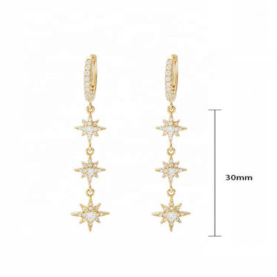 Vàng bọc 925 Bạc Brazil Starburst Long Dangle Hoop Bàn tai cho phụ nữ