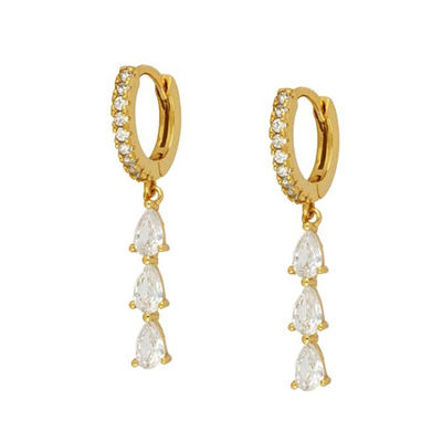 Brazil nước giọt cubic Zircon Long Dangle Băng tai trong 18K vàng bọc vòng xoáy