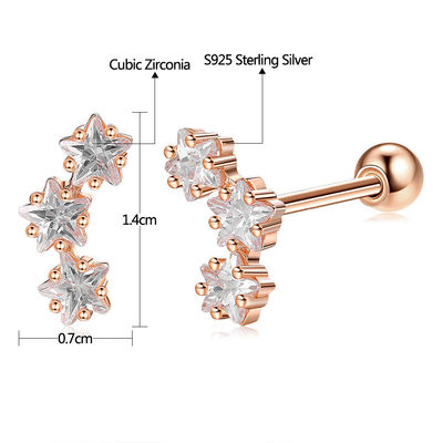 18K vàng bọc 925 Sterling Silver Star Cubic Zirconia Stud Bàn tai cho phụ nữ phụ kiện