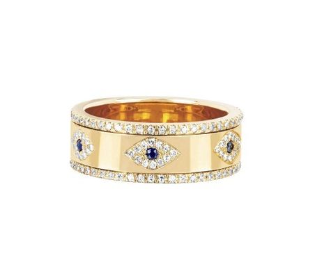 Blue Sapphire White CZ Eye Women Eternity Band Brass Eternity Ring Cho Phụ nữ
