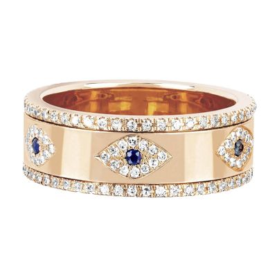 Blue Sapphire White CZ Eye Women Eternity Band Brass Eternity Ring Cho Phụ nữ
